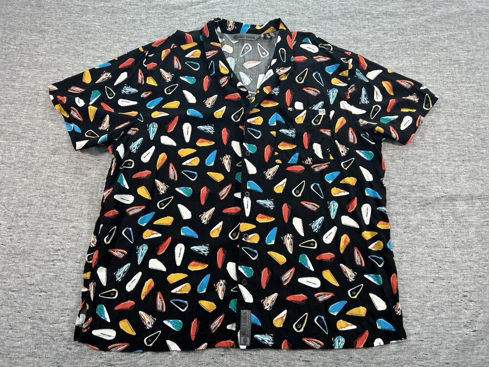 Harley-Davidson Gas Tank Print Hawaiian Camp Shirt Mens XXXL Slim Fit Biker